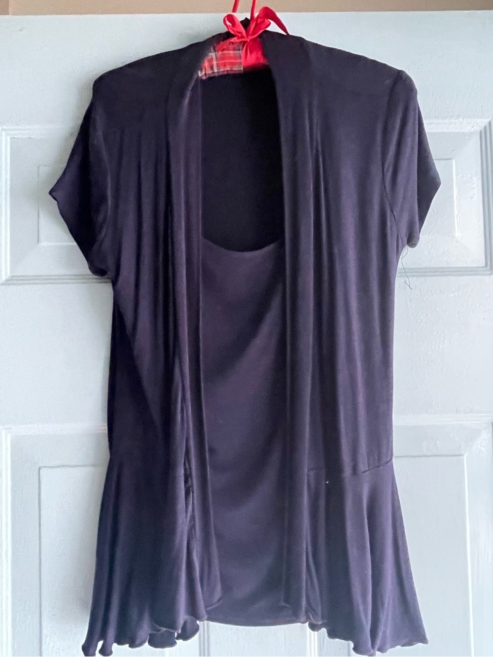 Open-Front Short Sleeve Cardigan with attached shirt